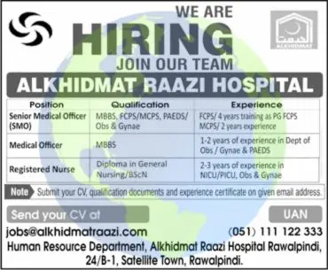Alkhidmat Raazi Hospital Rawalpindi Jobs December 2025 Advertisement