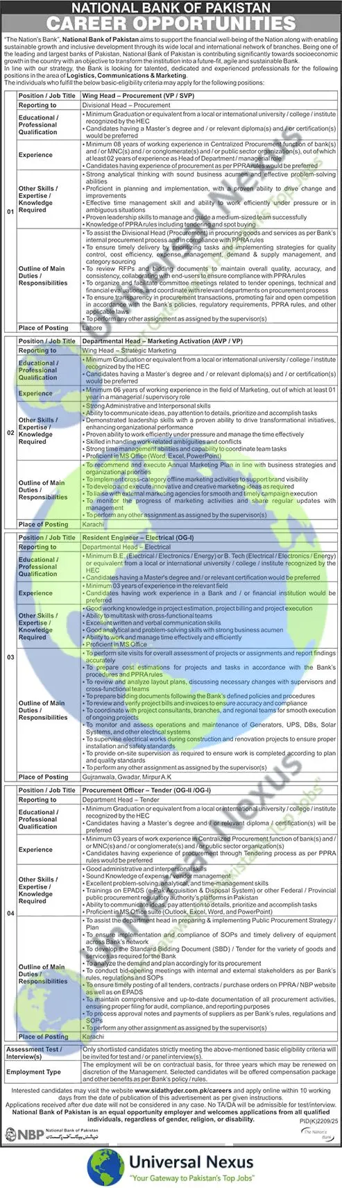NBP Jobs December 2025 | Apply Online for Engineers & More Advertisement