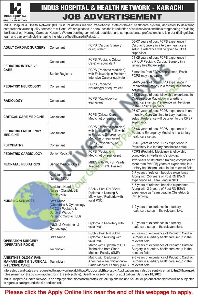 Indus Hospital Karachi Jobs 2026 – Apply Online Now Advertisement