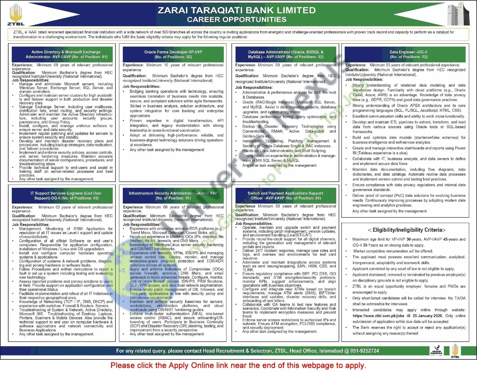 ZTBL Jobs 2026 Apply Online – Zarai Taraqiati Bank Careers Advertisement