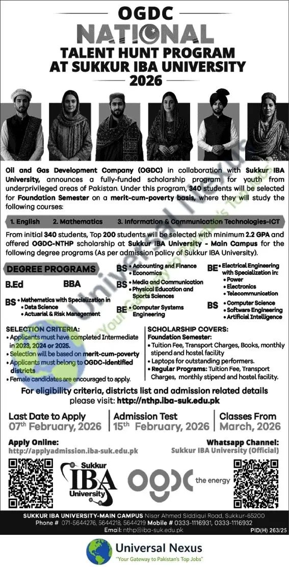 OGDCL National Talent Hunt Program 2026 Sukkur IBA Admission Advertisement