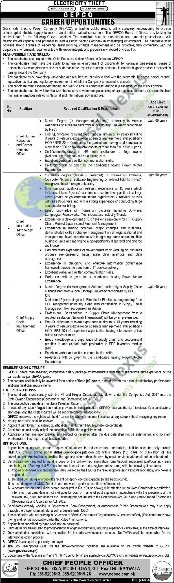 GEPCO Jobs 2026: Elite Chief Human Resource Officer Opportunity Advertisement