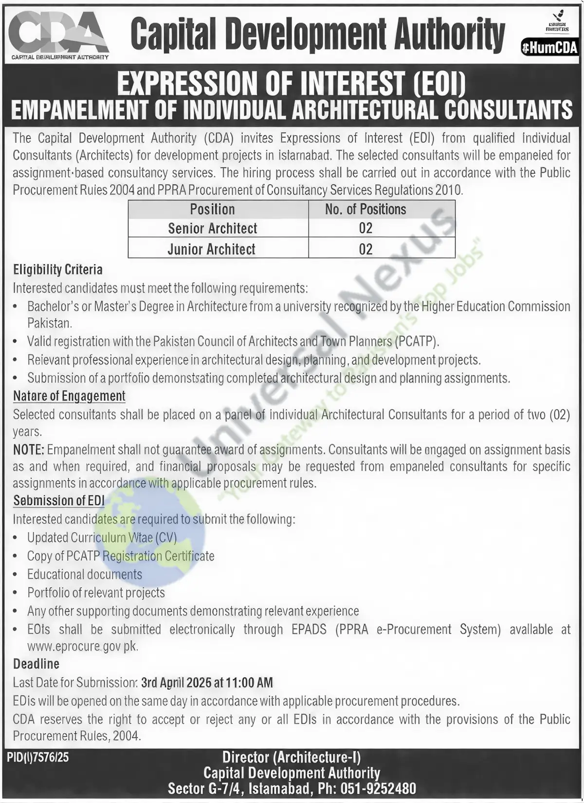 Architect Jobs Islamabad 2026 Elite Government Job March 2026 – CDA Advertisement