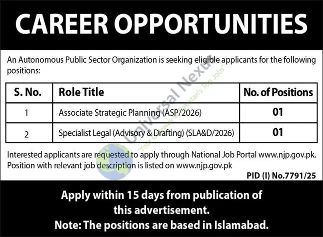 Associate Strategic Planning Jobs Islamabad 2026 Latest Govt Job March 2026 Advertisement