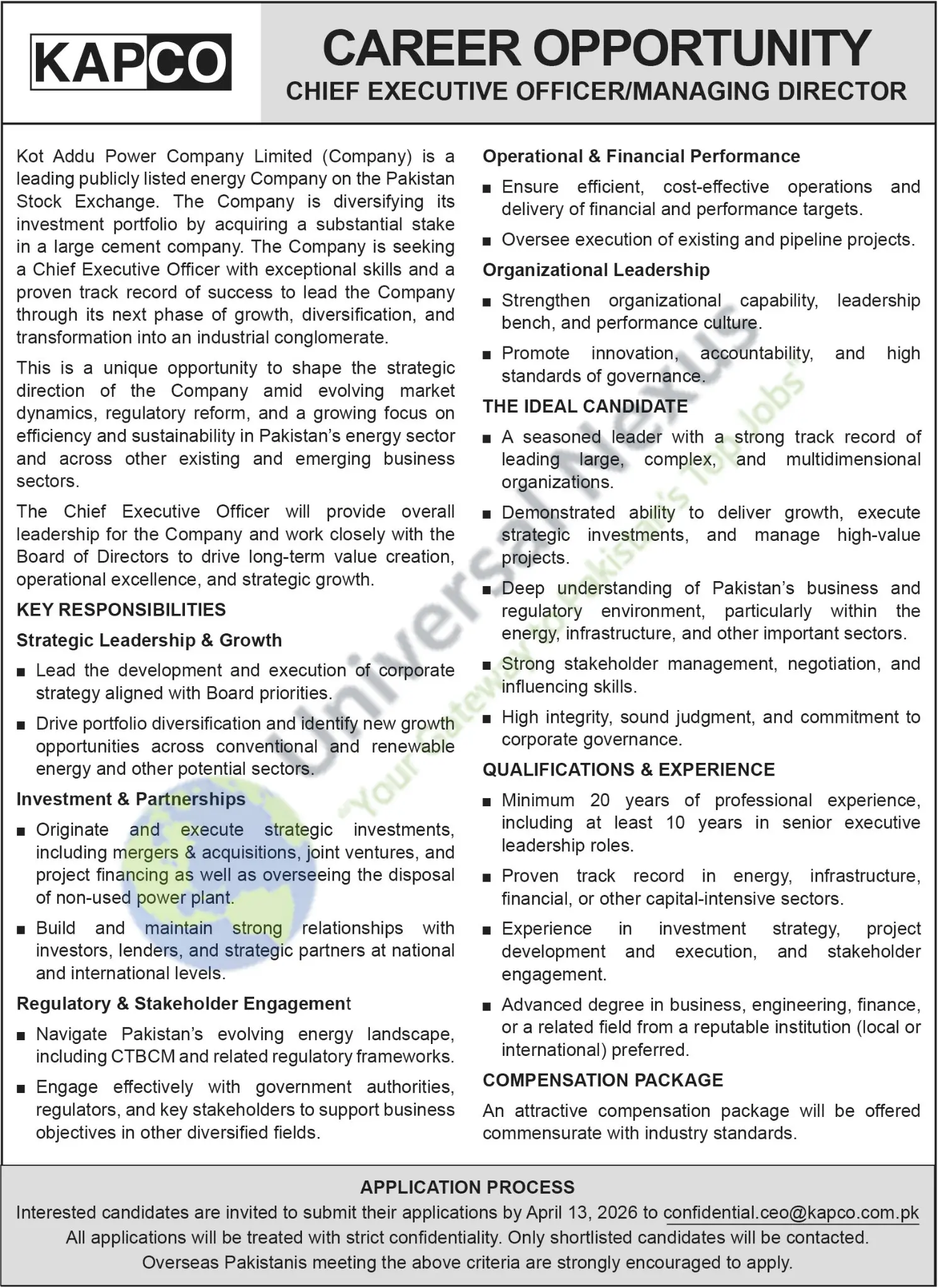 CEO Jobs Islamabad 2026 Prestigious Private Sector March 2026 Advertisement