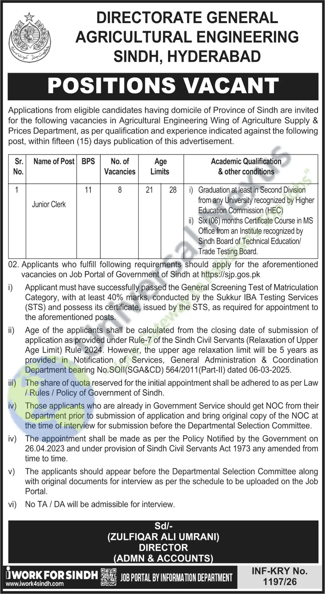Junior Clerk Jobs Hyderabad 2026 Latest Government Job March 2026 – Agriculture Department Advertisement