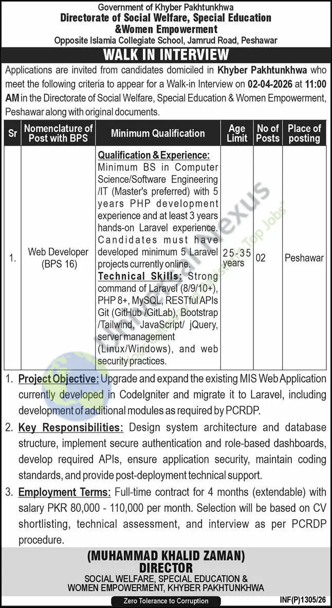 Web Developer Jobs Peshawar 2026 Latest Walk-in March 2026 Advertisement