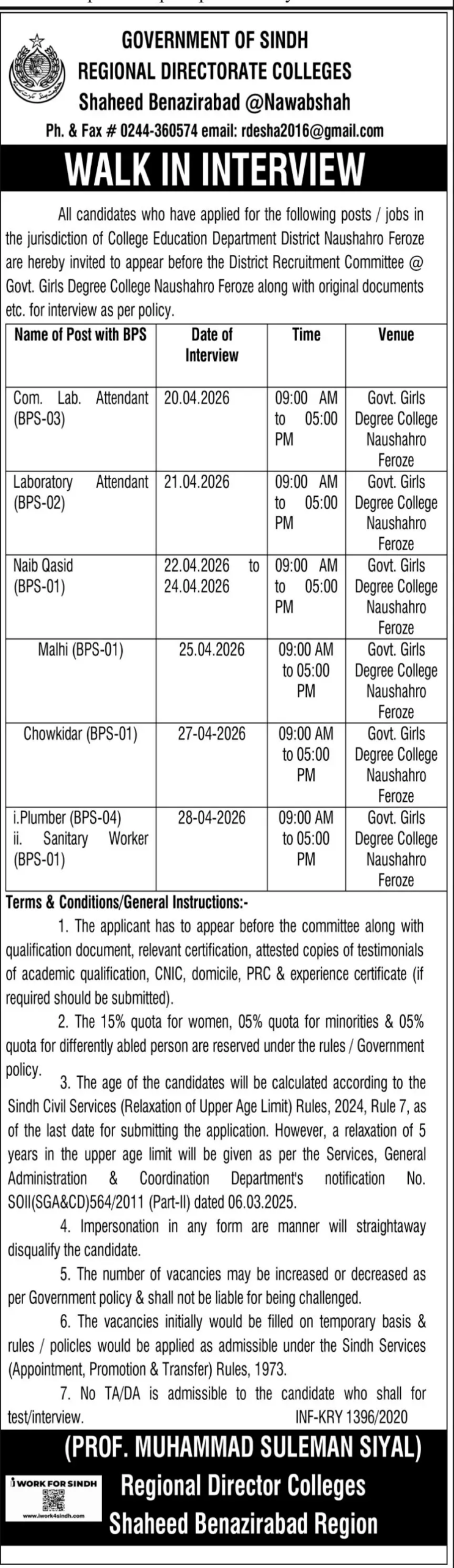 Exciting Opportunities: College Education Jobs Naushahro Feroze 2026 Latest Urgent Hiring April 2026 Advertisement