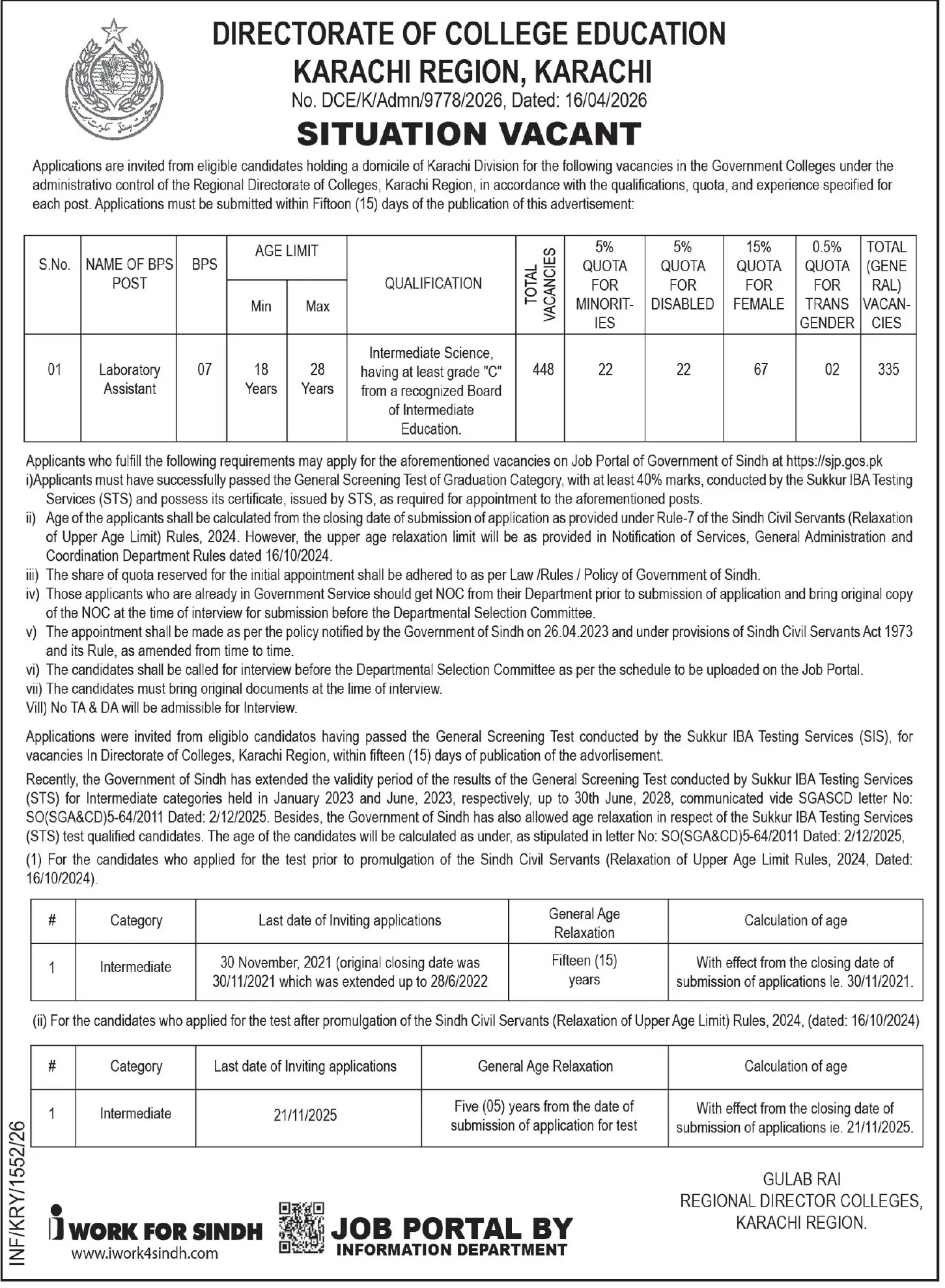 Laboratory Assistant Jobs Karachi 2026 Latest Government Job April 2026 – Exciting Opportunities Advertisement