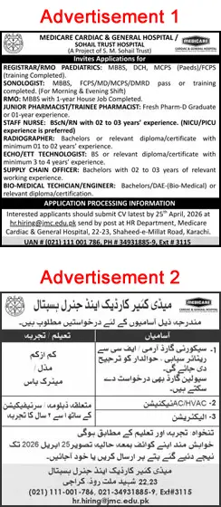 Medicare Hospital Jobs Karachi 2026 Latest Urgent Hiring April 2026 Advertisement