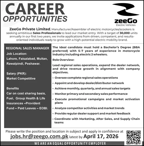 Regional Sales Manager Jobs 2026 Latest Urgent Hiring April 2026 – ZeeGo Advertisement