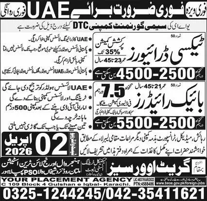 Taxi Driver Jobs UAE 2026 Urgent Hiring Walk-in April 2026 Advertisement