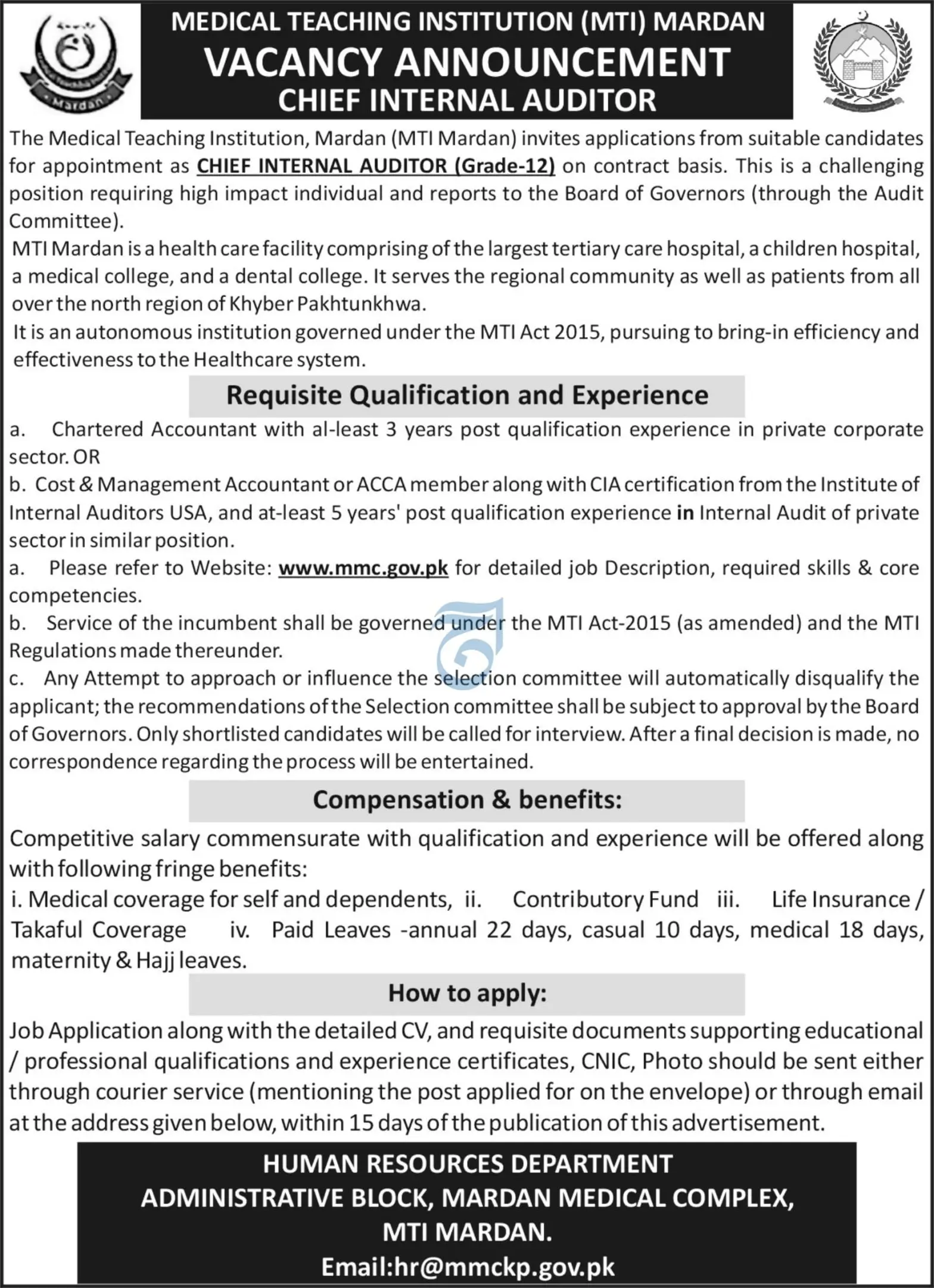 Chief Internal Auditor Jobs Mardan 2026 Latest Urgent Hiring April 2026 Advertisement