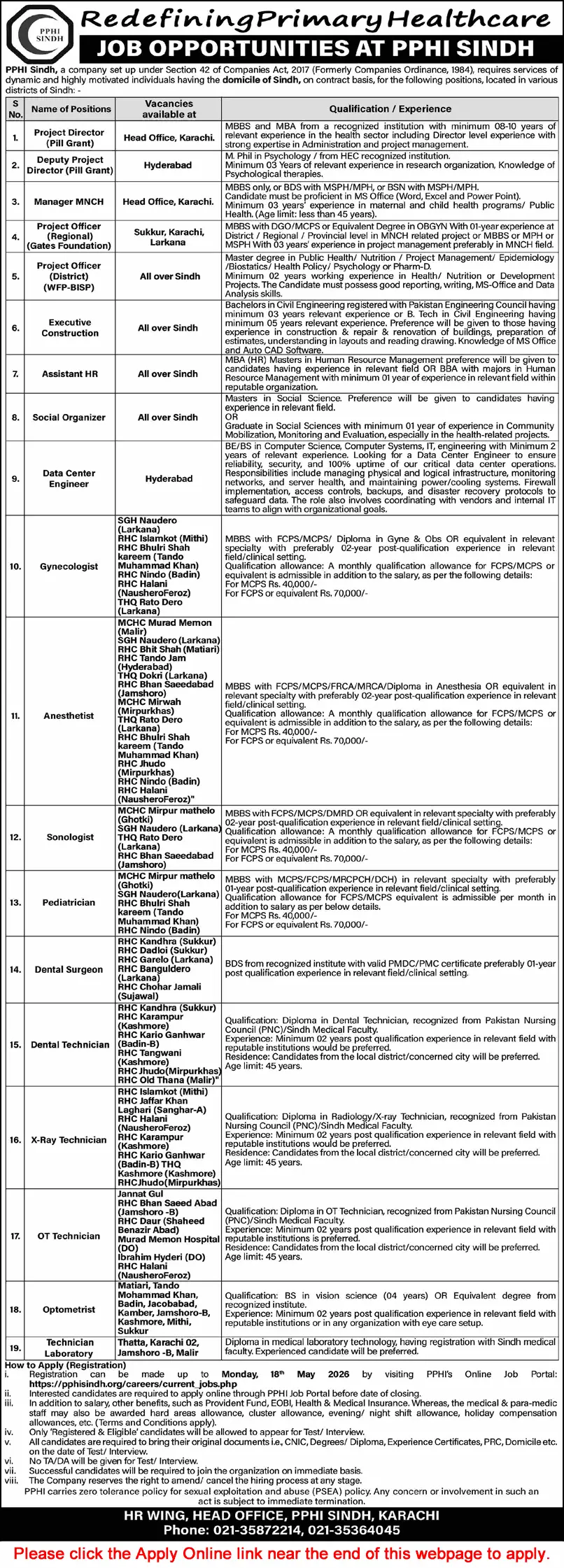 PPHI Sindh Jobs 2026 Latest Medical Hiring May 2026 — PPHI Advertisement
