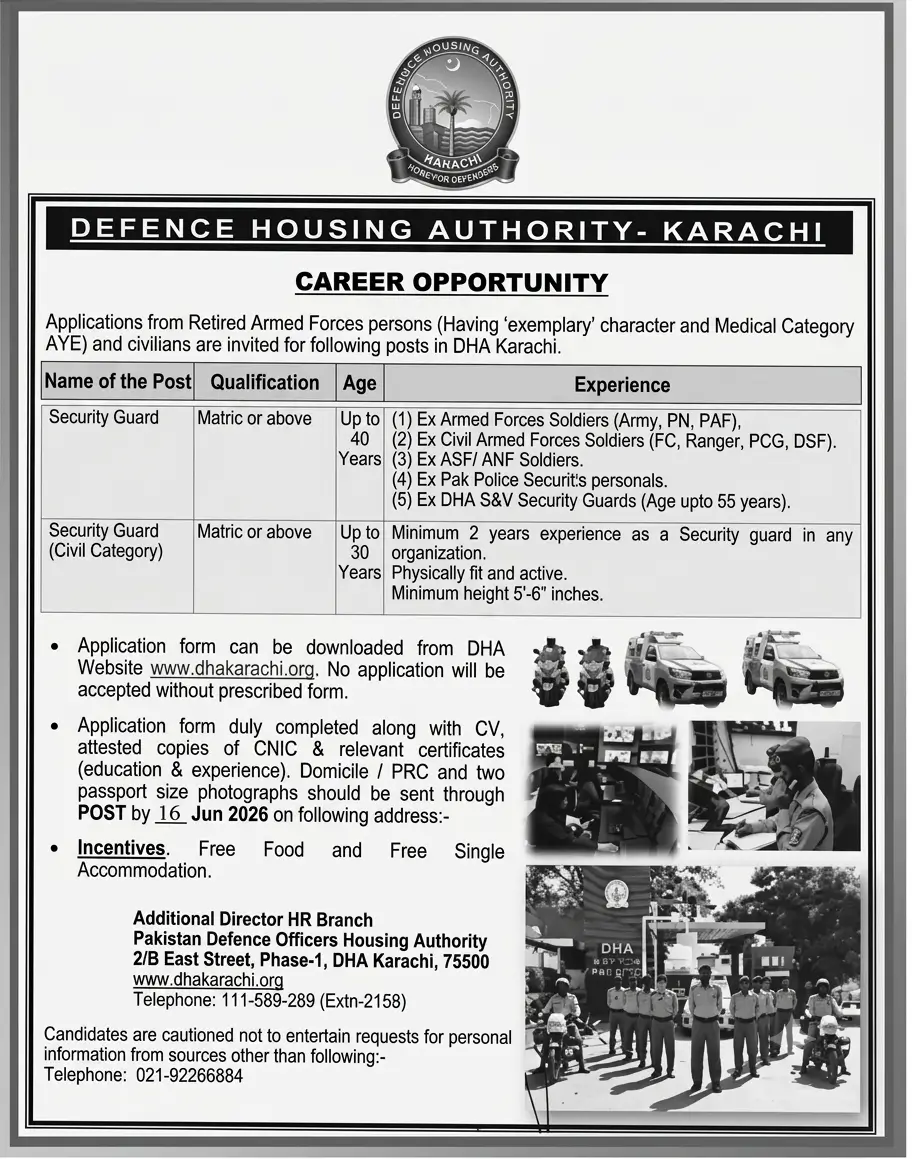DHA Karachi Security Guard Jobs 2026 Latest June Advertisement