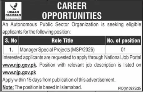 Manager Special Projects Jobs Islamabad 2026 | Jang Advertisement