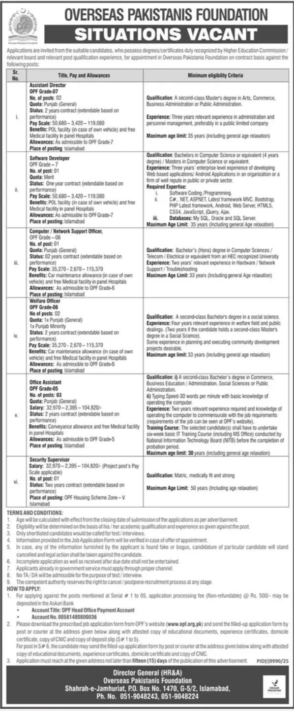 Latest Overseas Pakistanis Foundation OPF Jobs Islamabad 2026 – Apply Online Advertisement