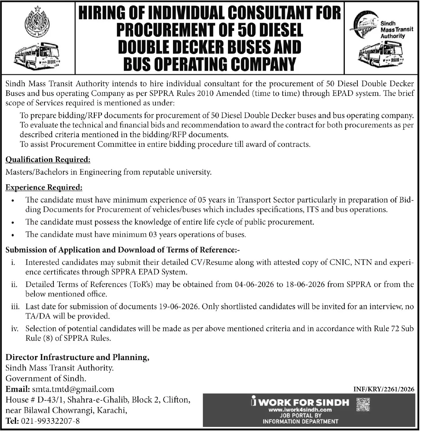 Sindh Mass Transit Authority Jobs 2026 Last Date June Advertisement