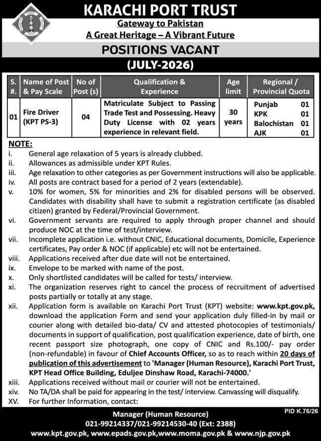 Fire Driver Jobs Karachi 2026 | Express Advertisement