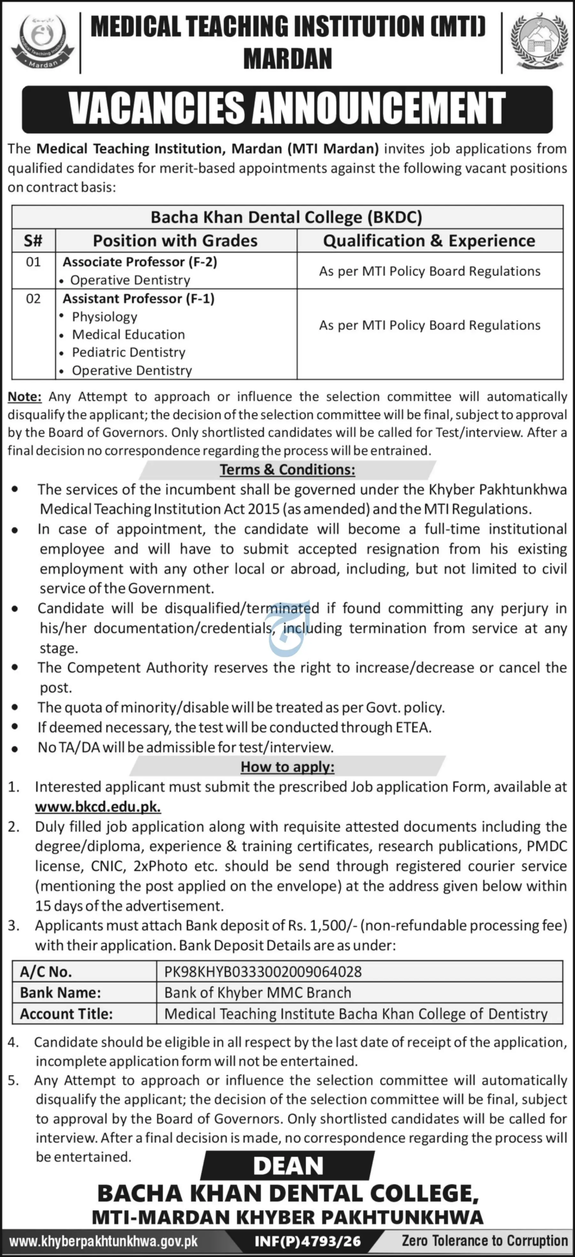 MTI Mardan Jobs 2026 Advertisement