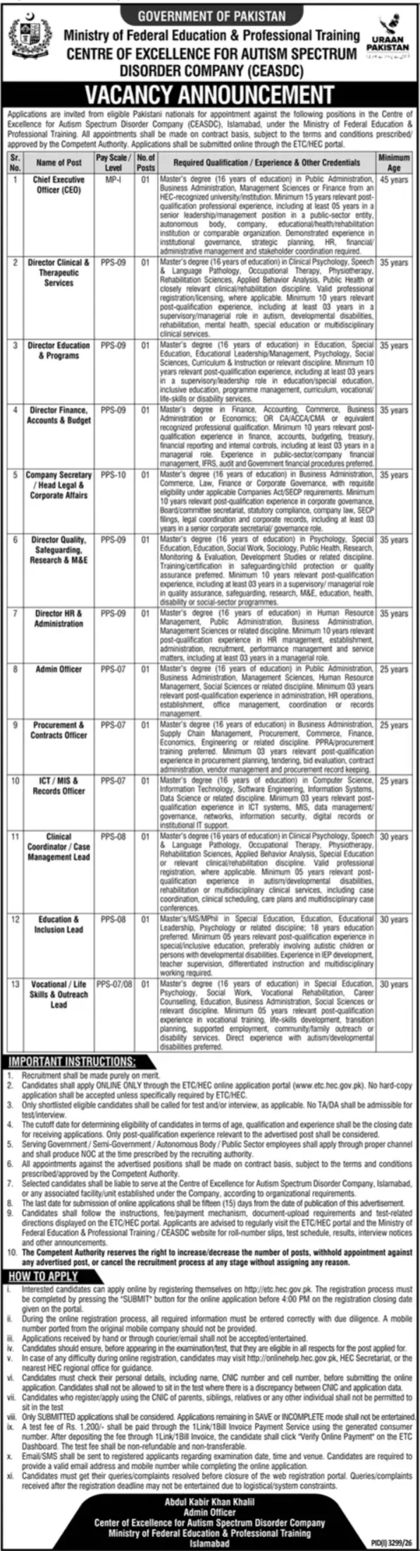 CEASDC Jobs Islamabad 2026 Advertisement