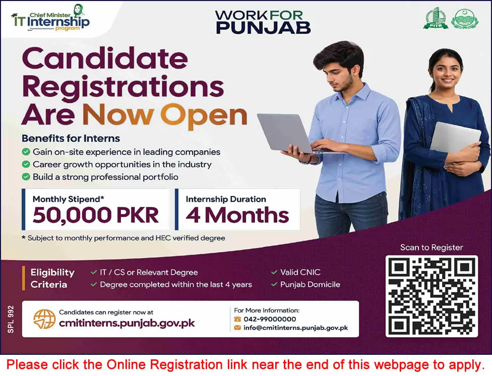 PITB CM IT Internship Program 2026 Advertisement