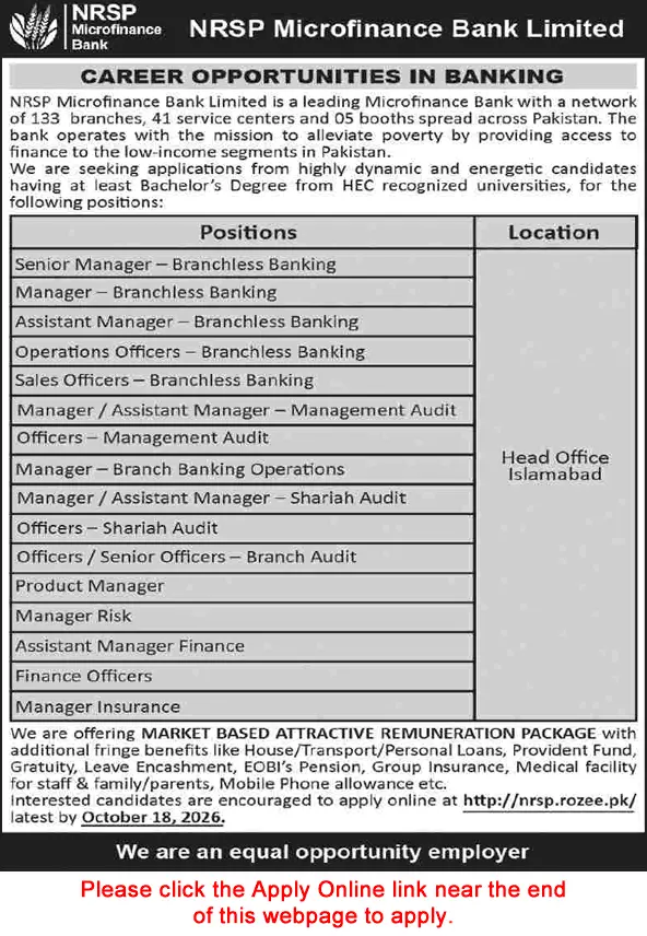 NRSP Microfinance Bank Jobs Islamabad 2026 Advertisement