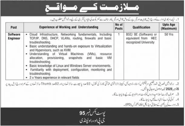 Software Engineer Jobs Rawalpindi 2026 | Last Date 06 Nov Advertisement